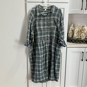 NWT Coldwater Creek Women's Plus Size Plaid Blue Multi Long Sleeve Midi Dress